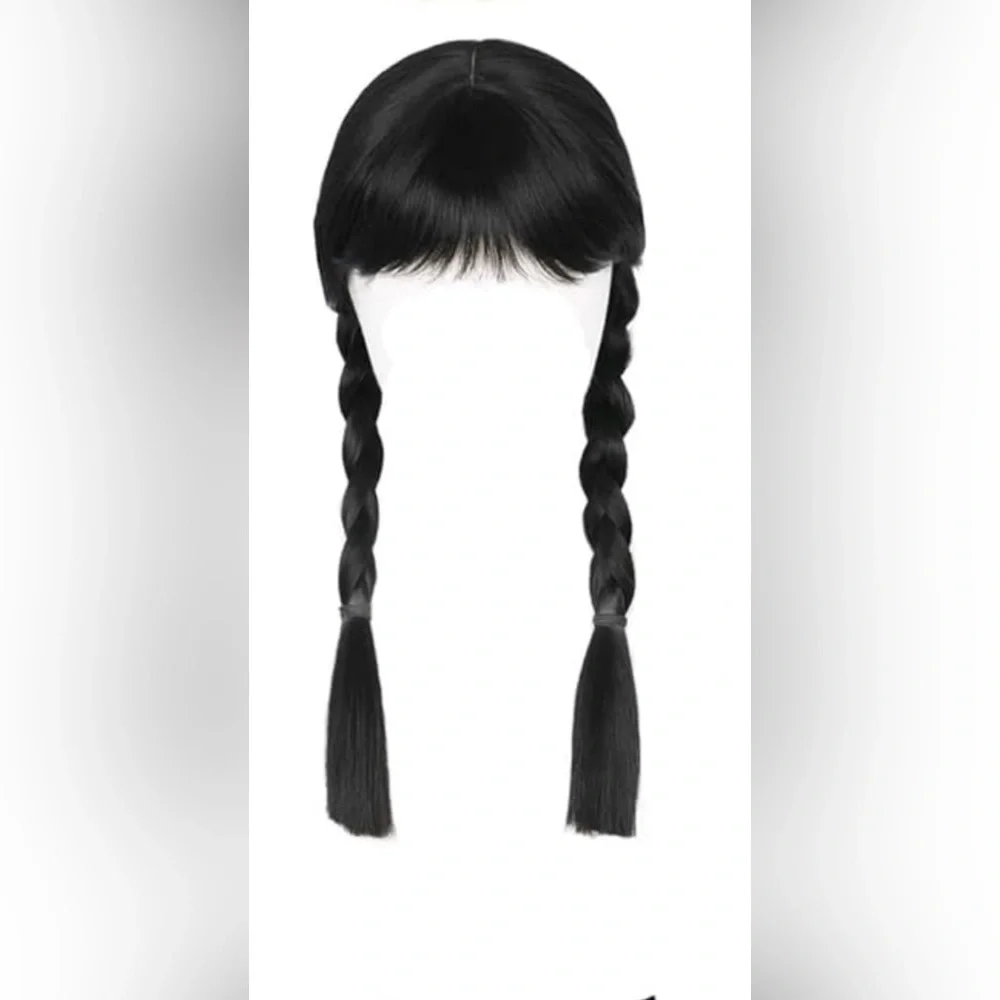 NEW Girls Black Ruffled Dress/ Halloween Costume with Wig & Belt NWT